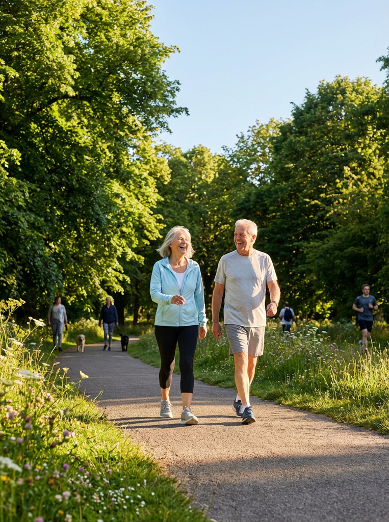 Woman walking outdoors, representing bone strength and mobility