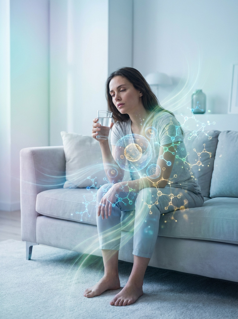 Woman drinking water with lemon, symbolizing gentle detox support