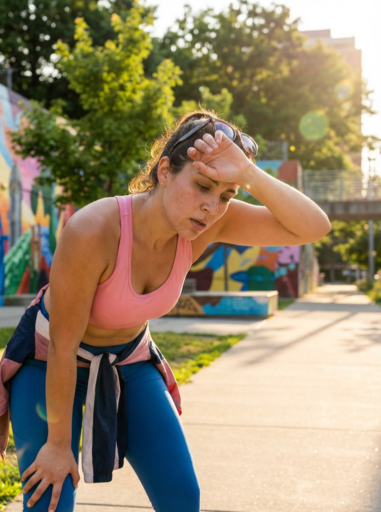 Woman stretching and smiling in the morning, representing steady energy