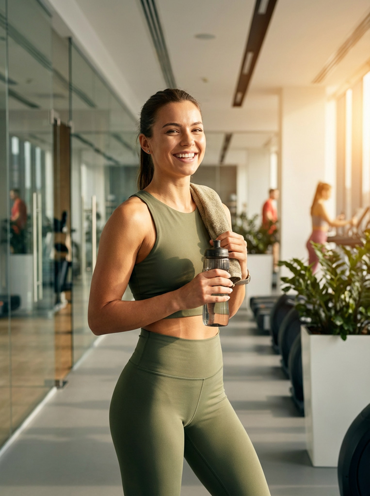 Woman on a wellness journey holding a glass of water and smiling